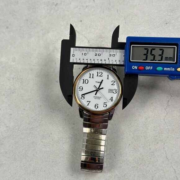 Timex Watch 35mm Date Indiglo Two Tone Stretchy Casual Classic New Battery - Picture 15 of 16